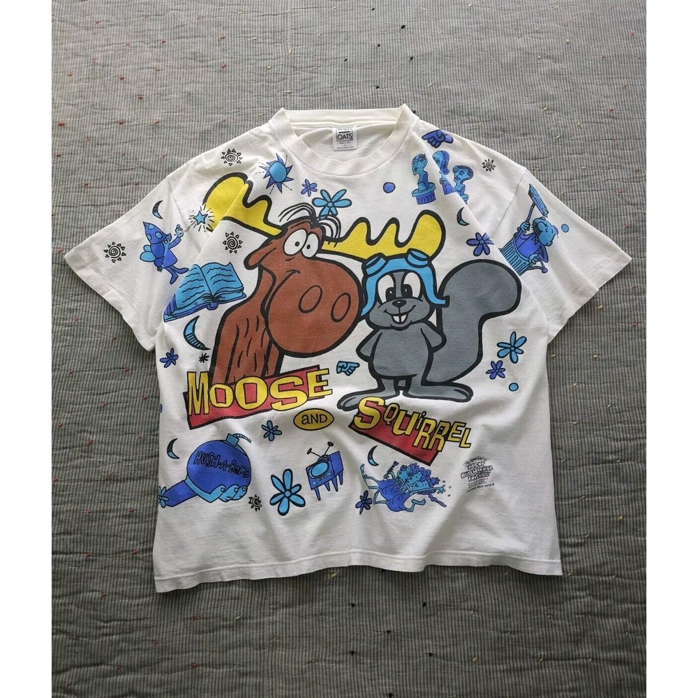 Vintage 1990s Rocky And Bullwinkle And Friends‎ Show AOP T-shirt Wild Oats XL - Picture 2 of 14